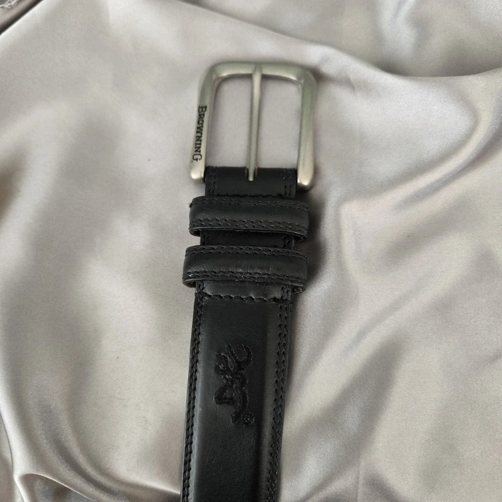 Browning Men's Genuine Leather Belt Black w/ Silver-tone Buckle Size 42